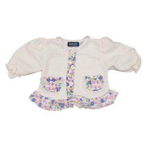 Vintage Baby Girls Newborn Center Aisle Sweatshirt Top White Floral Ruffle 0-6 M